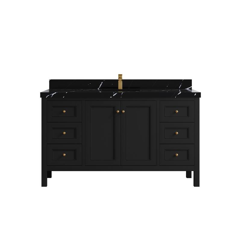 Willow Collections 60 in. W x 22 in. D Nashville Single Sink Bathroom Vanity with Countertop - 2"Calacatta Black - Black