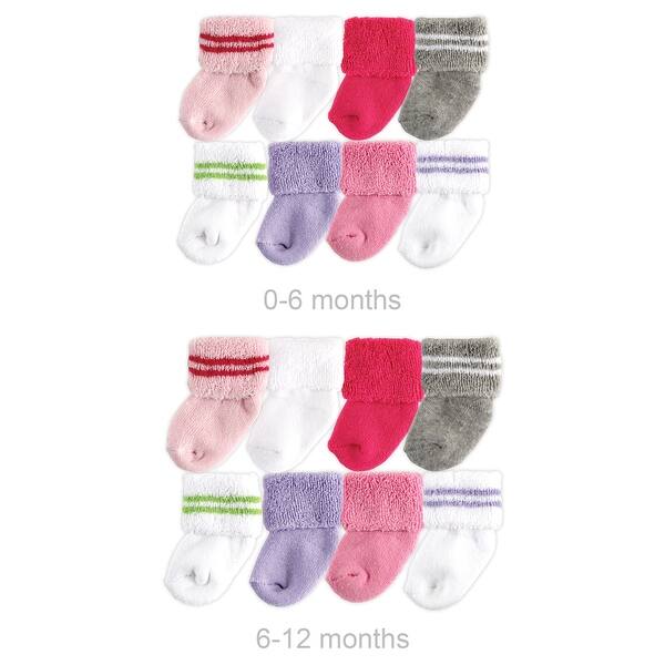 slide 1 of 1, Luvable Friends Infant Girl Grow with Me Cotton Terry Socks, Pink Stripe, 0-6 and 6-12 Months - Pink Stripe 16-Pack Pink Stripe 16-Pack - 0-6 and 6-12 Months