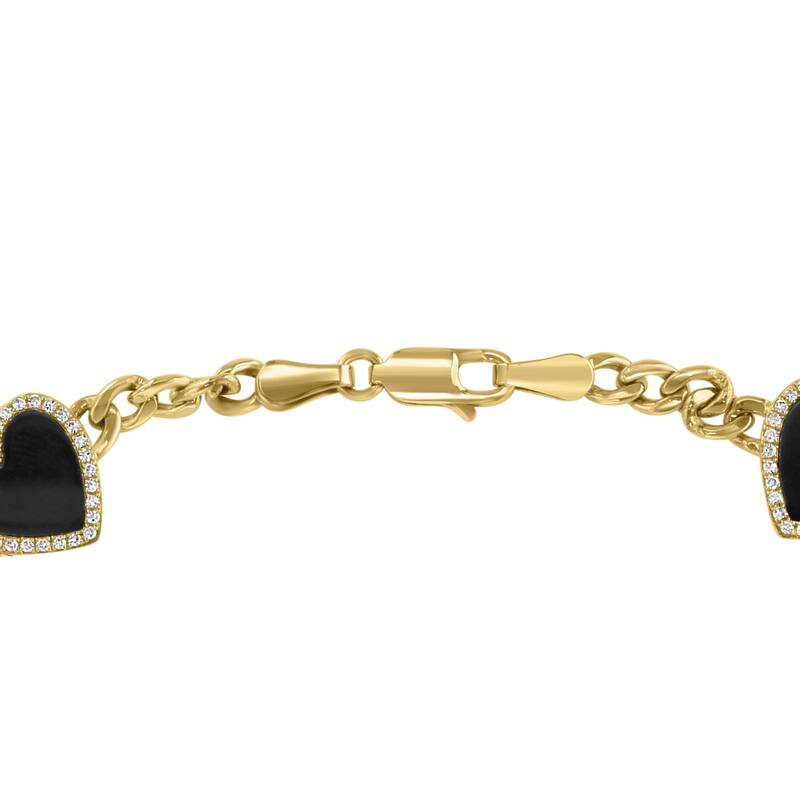 EFFY 14K Gold Diamond Onyx Heart Bracelet