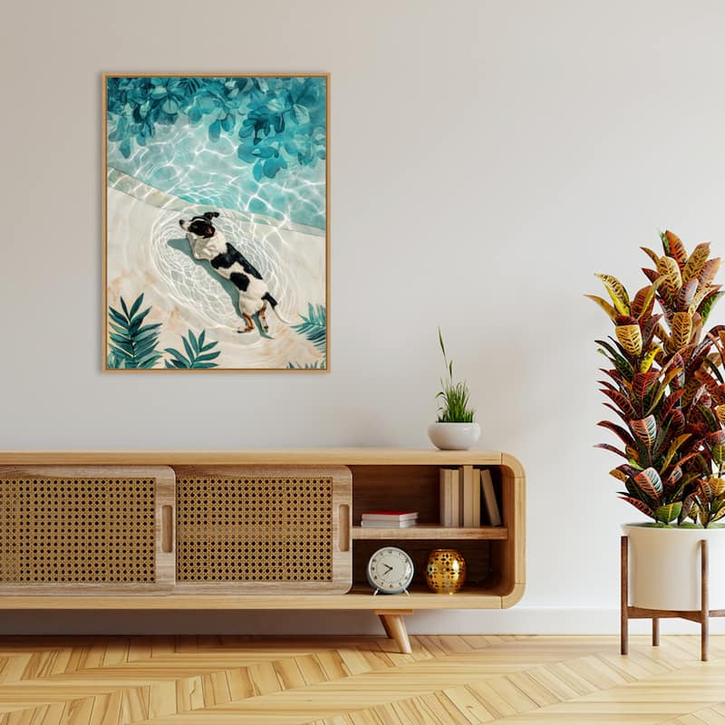 Dogs Life Swimming by Justyna Jaszke Framed Canvas Wall Art