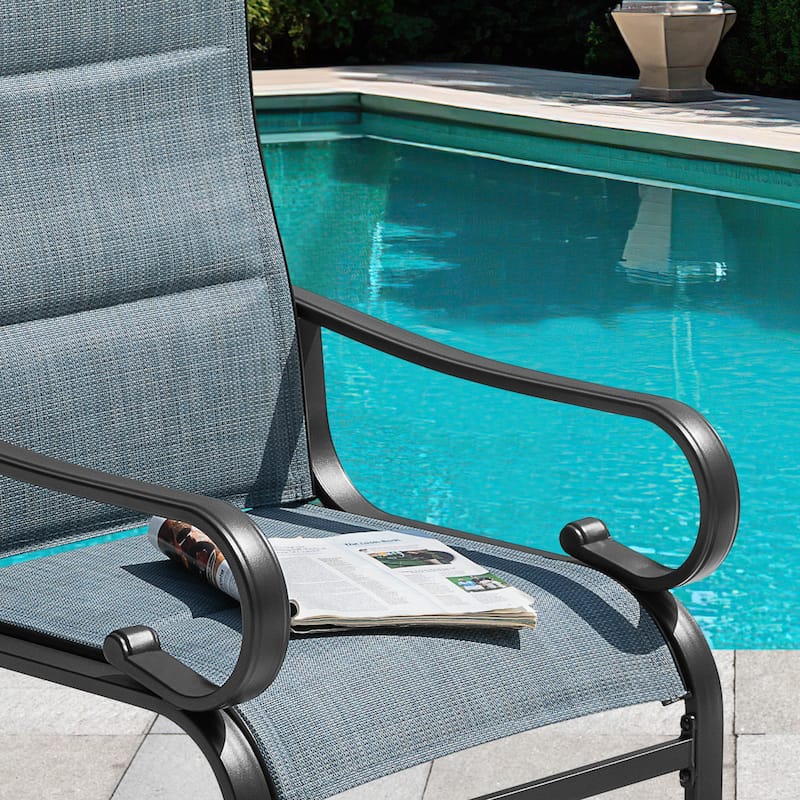 Patio Metal Dining Chairs Set of 2, C-Spring Motion and Padded Textilene