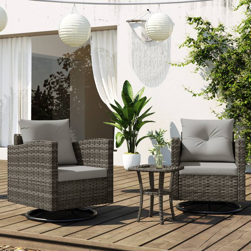 Outdoor 3-piece Swivel Chair Cushioned Rattan Conversation Set