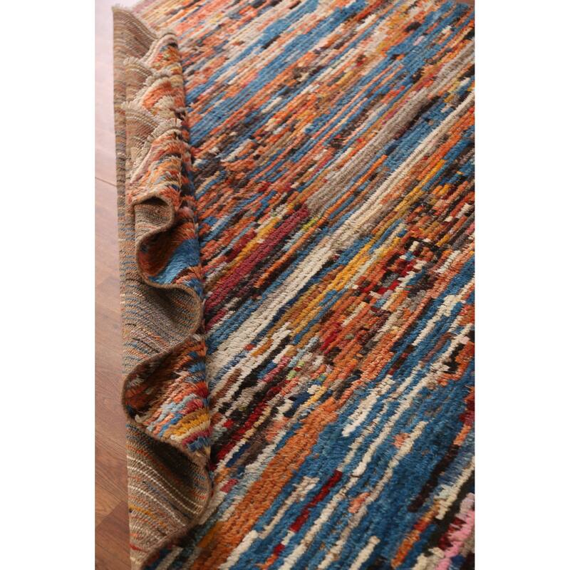 Moroccan Oriental Area Rug Handmade Stripe Wool Carpet - 6'4" x 9'6"
