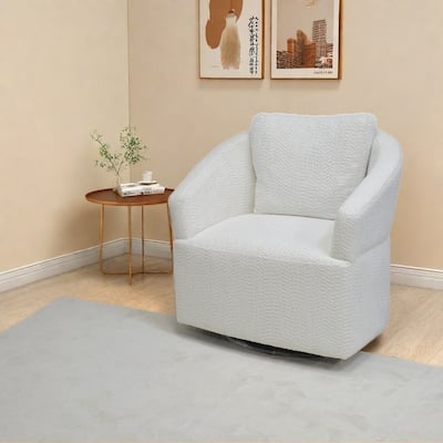 360 Degree Swivel Beige Fabric Sofa Chair for Small Spaces