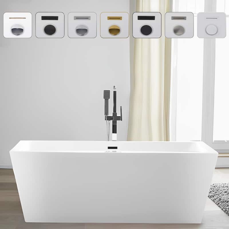 Vanity Art 59" Acrylic Freestanding Soaking Bathtub - White/Matte Black