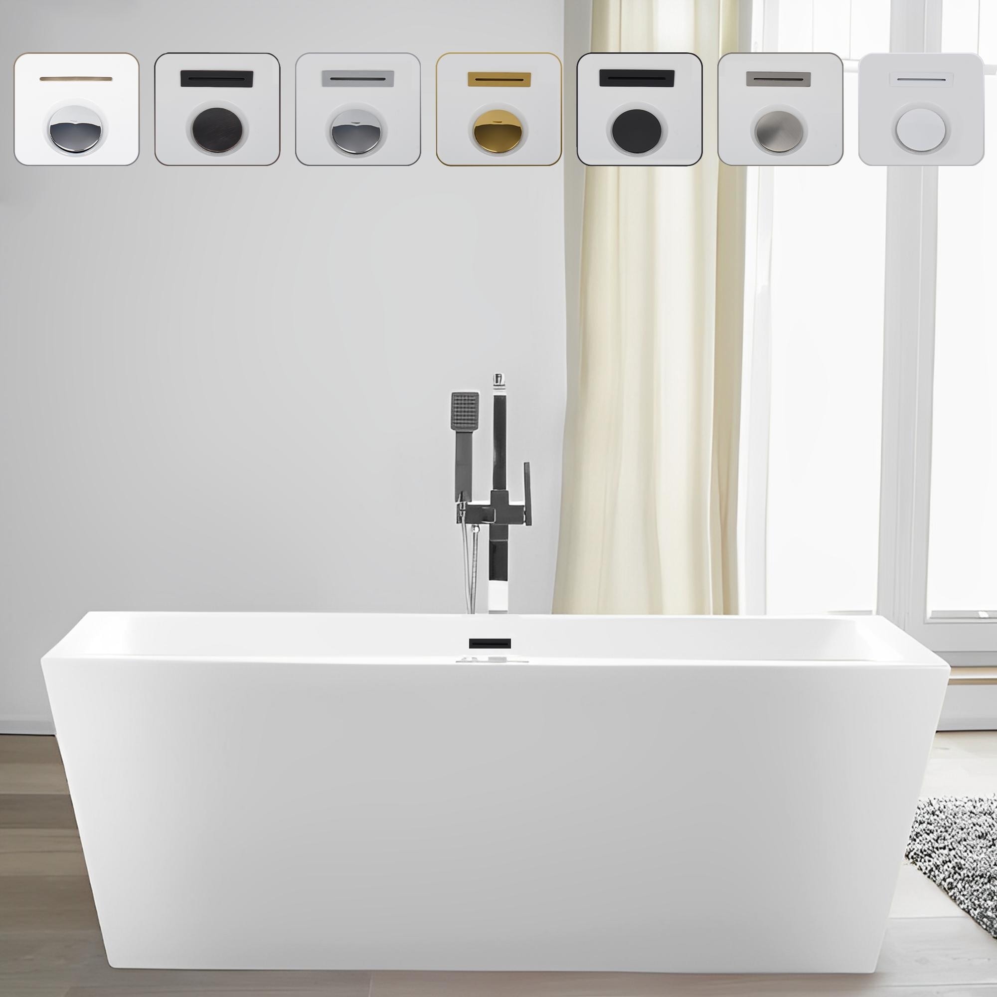 Vanity Art Tarbes 59" Acrylic Freestanding Soaking Bathtub with Center Drain, Overflow & Pop-Up Drain Included