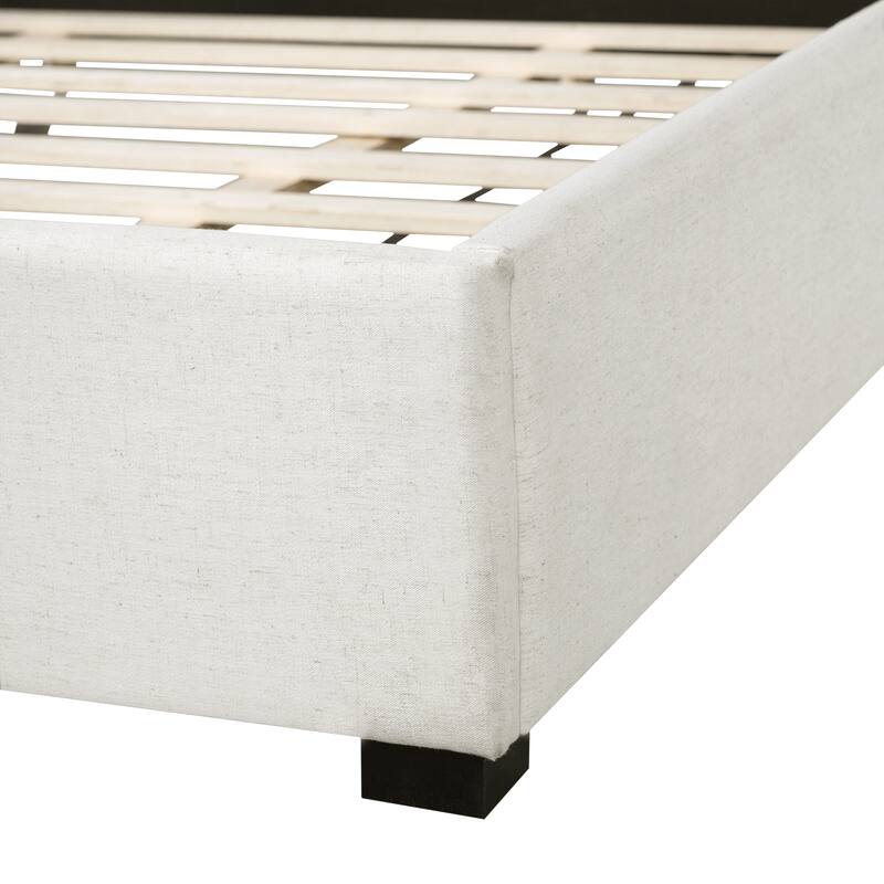 Christopher Knight Home - Serena Modern Linen Upholstered Bed Frame with Thick Headboard and Wooden Legs