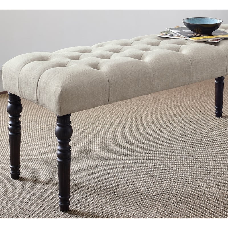 Leviton Fabric Tufted Turned Leg Dining Bench