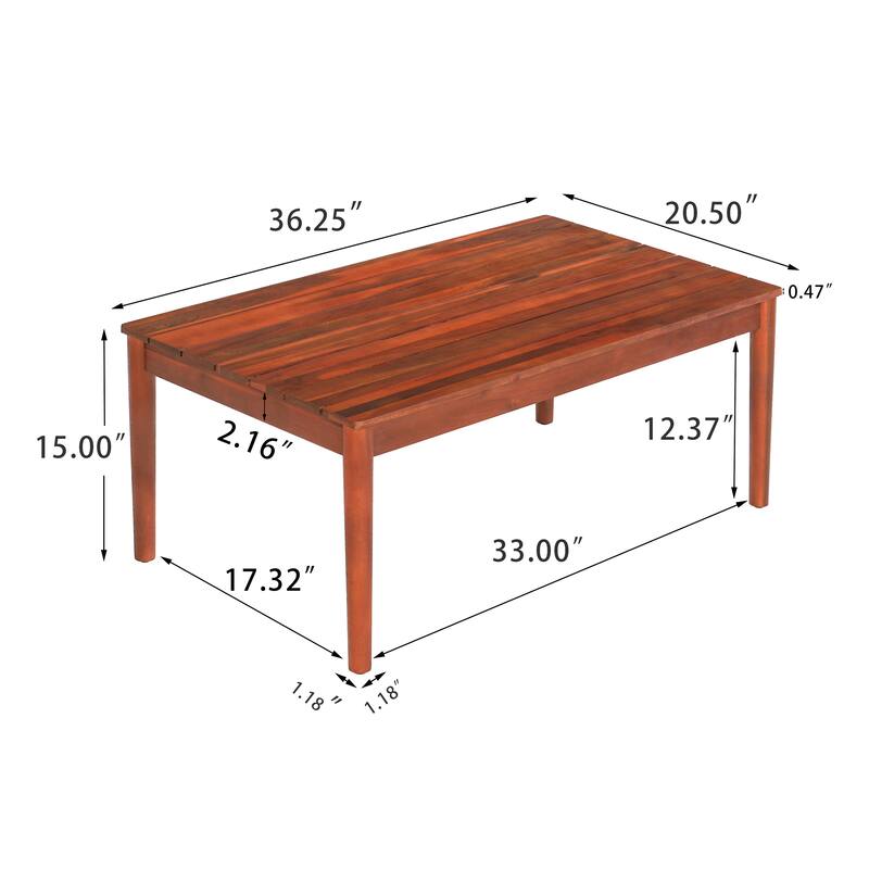Rustic Acacia Wood Coffee Table - Weather-Resistant Mahogany Finish for Patio & Garden