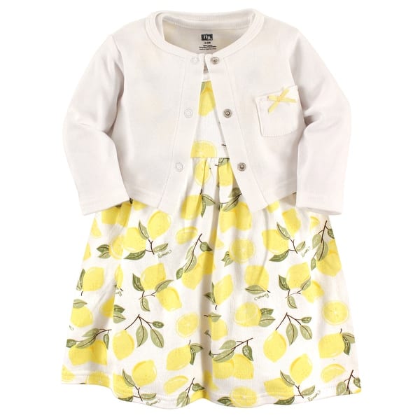 slide 2 of 2, Hudson Baby Infant and Baby Girl Cotton Dress and Cardigan 2pc Set, Lemon 0-3 Months - Lemon