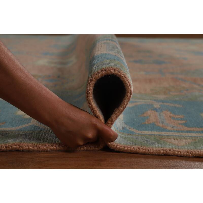 Hand Knotted Oriental 100% Wool Carpet Transitional All-Over Pink Oushak Area Rug - 11' 11'' X 9' 0''