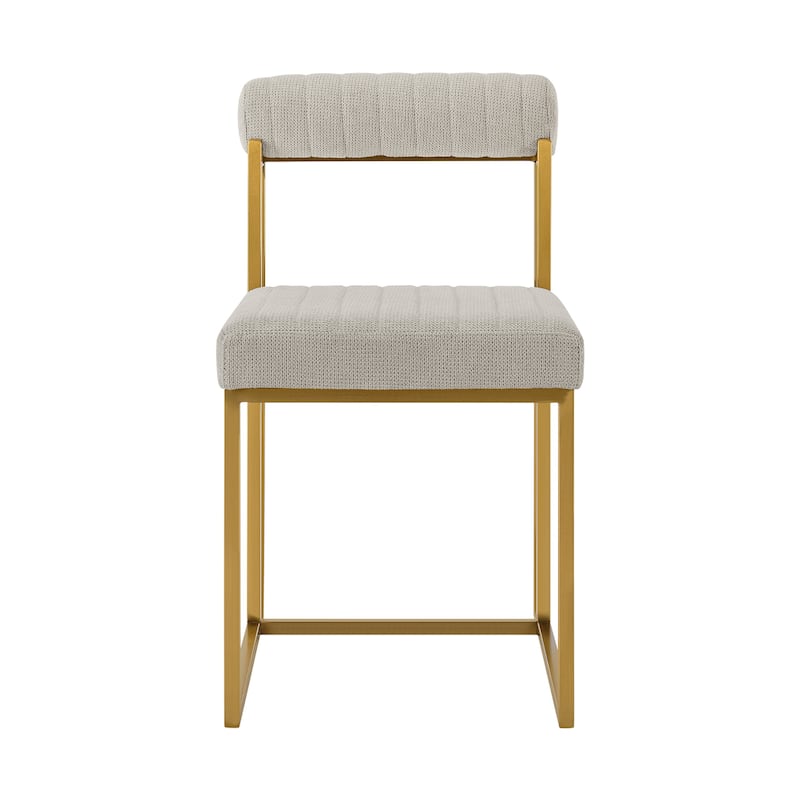 Tasie Dining Chair Set of 2, Gold Brushed Steel, Taupe Polyester