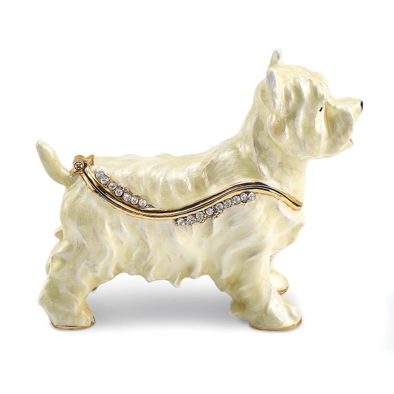 Curata Pewter Crystals Gold-Tone Enameled Westie West Highland White Terrier Trinket Box on 18 Inch Necklace