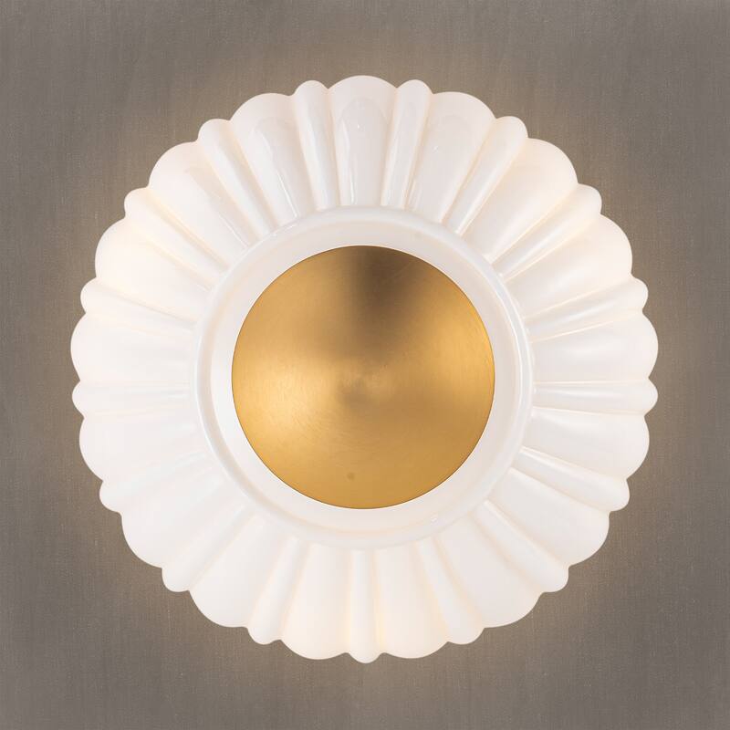 15'' in. W Brass Frosted White Glass Semi Flush Mount Ceiling Light - 15