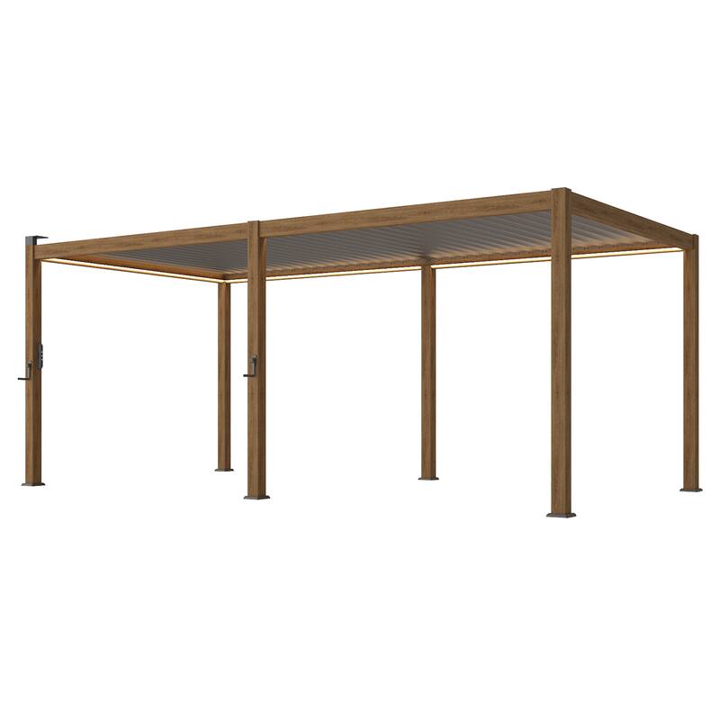 BONOSUKI Solar LED Louvered Pergola with Aluminum Frame for Modern Patio Living