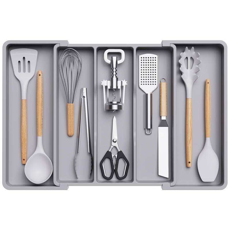 Expandable & Adjustable Utensil Drawer Organizer - Black Large - Gray - 1