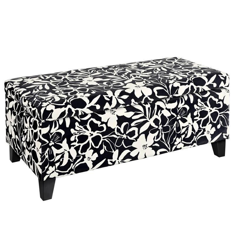 Storage Ottoman with Floral Patterned Fabric and Soft-Close Hinges, Multi-Functional Footrest & Seat