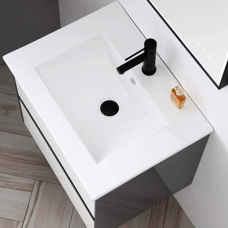 Blossom Glossy White & Grey Wall-Mounted Bathroom Vanity with Sink Set
