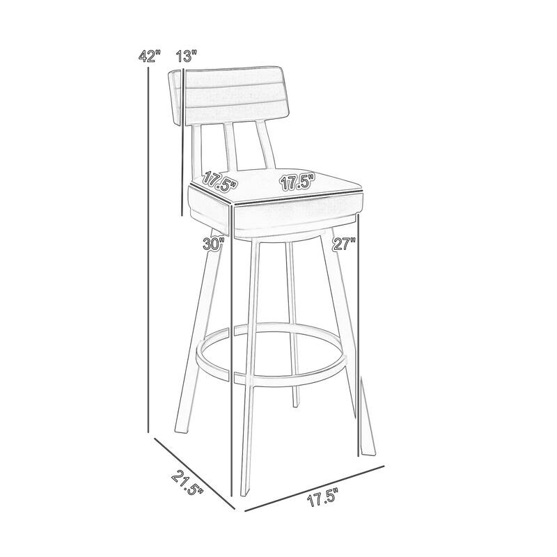 Poni 30 Inch Swivel Barstool Chair, Cushioned Seating, Gray Faux Leather