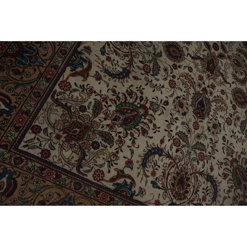 Hand Knotted Oriental 100% Wool Carpet Traditional Floral Beige & Ivories Tabriz Area Rug - 11' 2'' X 8' 4''