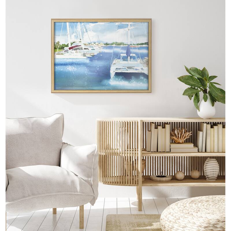 Kate and Laurel Blake Sailing Framed Printed Glass by Janet Meinke-Lau