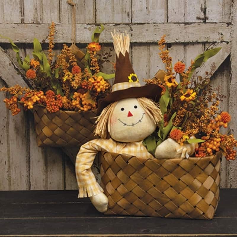 Stuffed Wrap Around Scarecrow Rustic Fall Shelf Decor - 7" x 2" x 24"