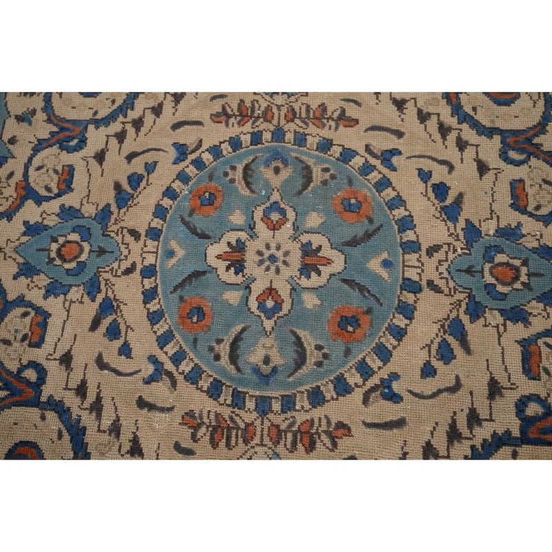 Blue Tabriz Vintage Persian Area Rug Handmade Living Room Wool Carpet - 9'8" x 12'7"