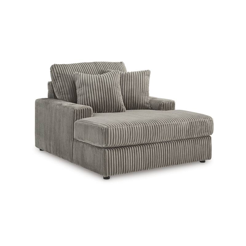 Lindy Oversized Chaise, 64 Inch Gray Cord Polyester, 2 Accent Pillows