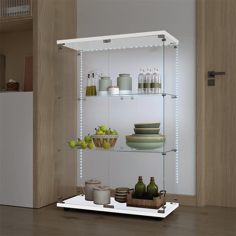 Tempered Glass Display Cabinet,Storage Cabinet,File Cabinet,with LED - White