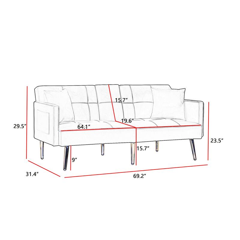 Velvet Futon Sofa Bed with Gold Metal Legs for Living Room, Entryway, Hallway, Office