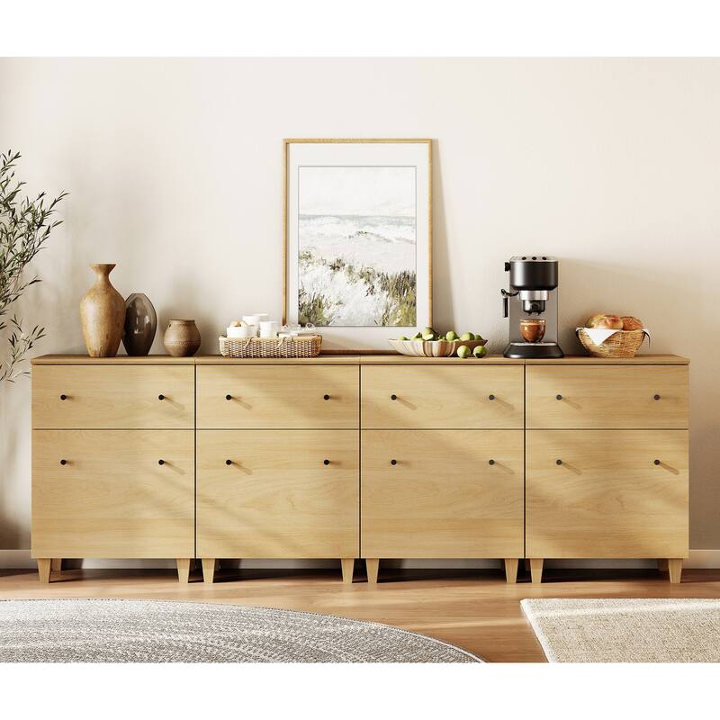 4-In-1 Buffet Cabinets for Dining Room, 94.4" Kitchen Sideboards - 4 Packs - Oak