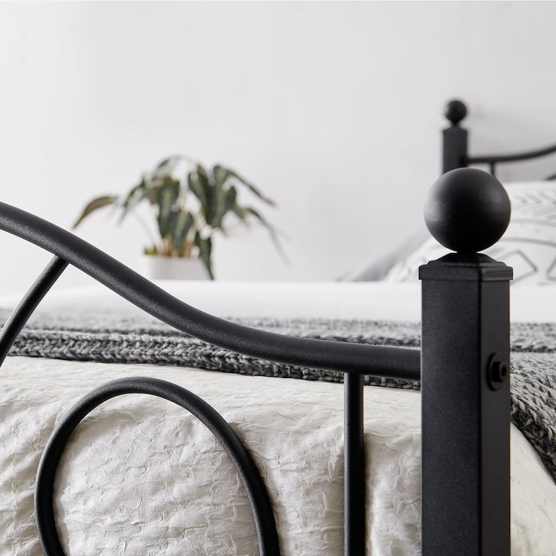 Black Vintage Scroll Metal Platform Bed Frames with Headboard