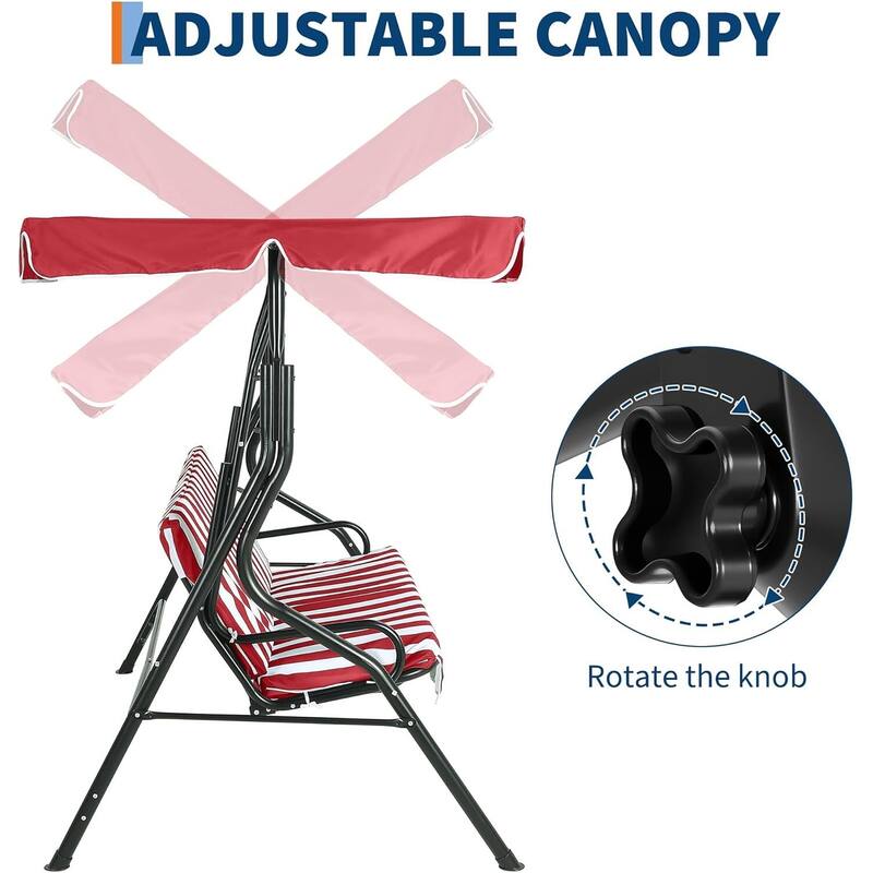 3-Seat Patio Outdoor Porch Swing Chair with Adjustable Canopy for Backyard Lawn Garden