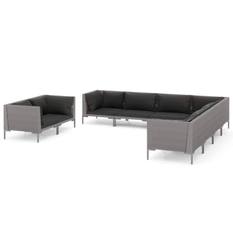 vidaXL Patio Lounge Set Outdoor Sectional Corner Sofa Poly Rattan Dark Grey - 27.6" x 27.6" x 24"