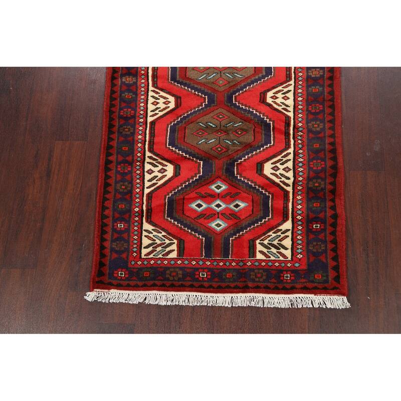 Geometric Hamedan Persian Wool Area Rug Handmade Bedroom Carpet - 3'2" x 4'11"