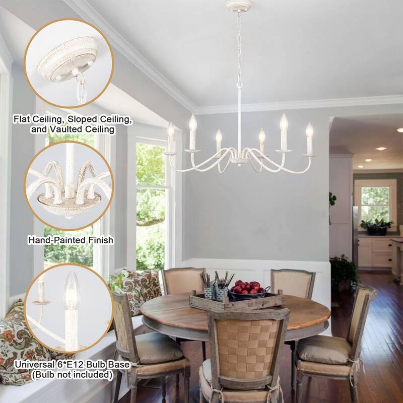 6-Light Rustic Farmhouse Simple Candle Chandelier for Bedroom, Kitchen, Living Room and Foyer
