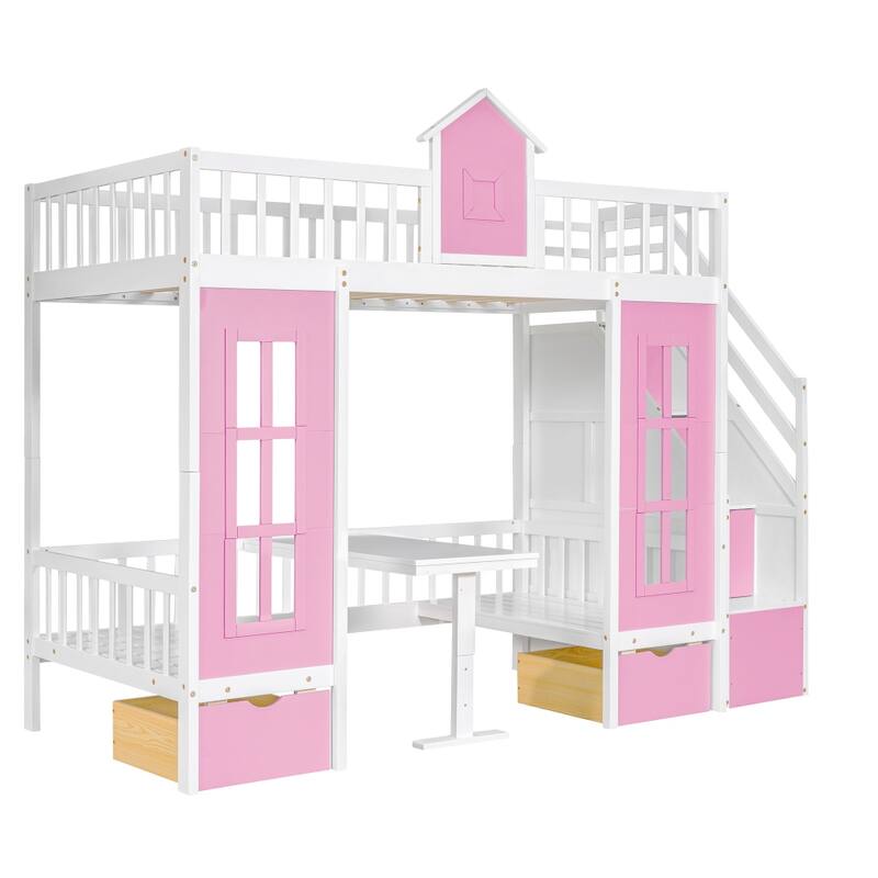 Twin over Twin Bunk Bed with Changeable Table