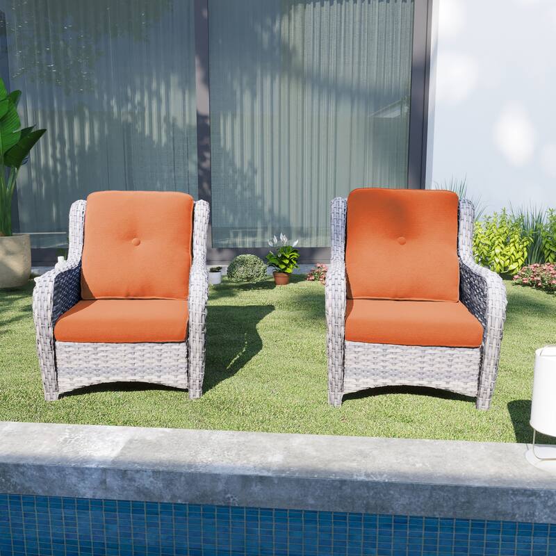 Cozywor 2-Piece Outdoor Patio Ratten Wicker Lounge Chair WIth Cushion