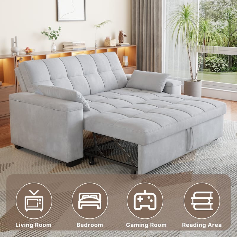 3 in 1 Convertible Sofa Bed Futon Couches with Reclining Backrest, Loveseat Sleeper Sofabed with Pull Out Couch
