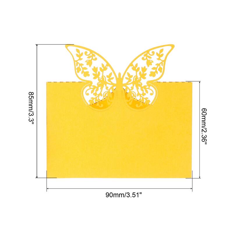 Table Name Place Cards, 25 Pcs Hollow Butterfly Cut Design Blank Card - Yellow
