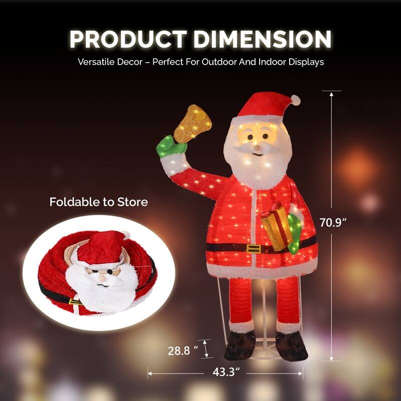 6FT Lighted Santa Claus Holding Bell Christmas Yard Decorations - Red