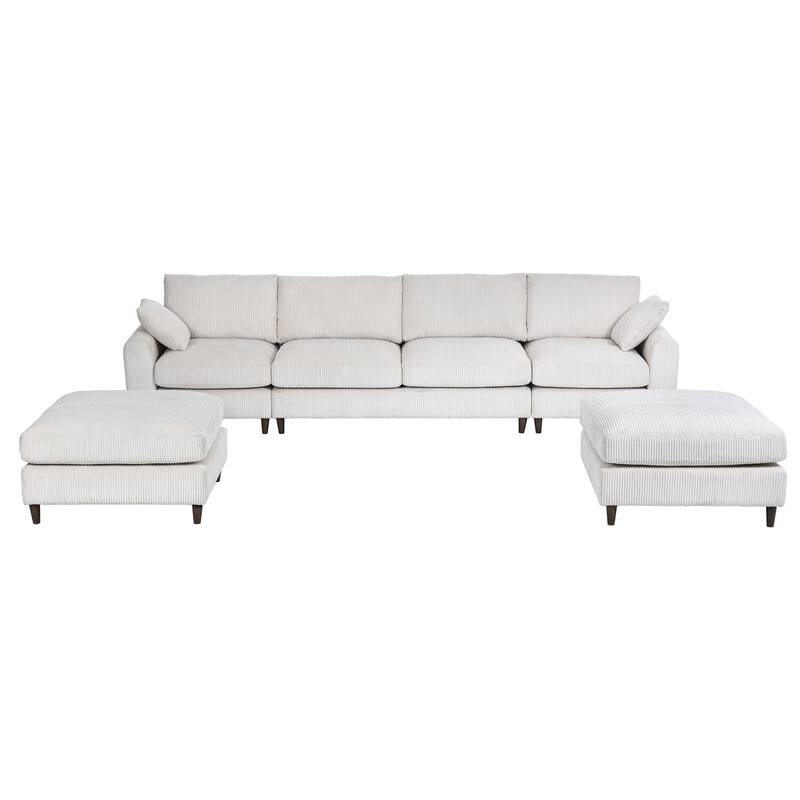 6-Seat Modern Corduroy Modular Sectional Sofa U-Shaped Convertible L-Shaped Design with Ottoman and Pillows