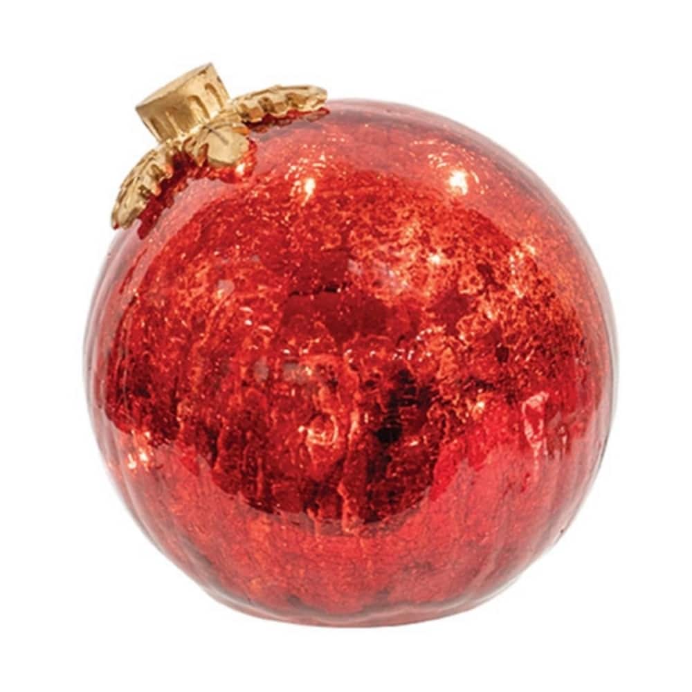 Crackled Red Glass LED Bulb Ornament with Timer and On/Off Switch - 6 x 6 x 6 in.