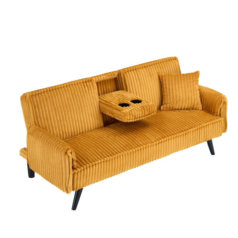 Corduroy Loveseat Sofa with 2 Cup Holder Lounge Couch, Adjustable Backrest Sleeper Sofa Bed for Living Room Recliner Sofa