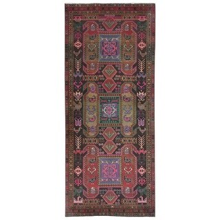Hand Knotted Brown Overdyed & Vintage with Worn Wool Oriental Rug (4'4 ...