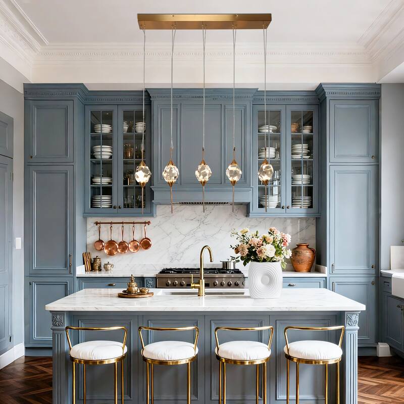 Modern Gold LED 5-Light Crystal Island Chandelier for Kitchen Island - 35.8" W x 17.3" H x 4" D