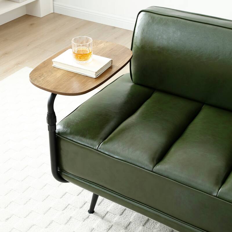 55"Inch Width Modern End of Bed Bench, Faux Leather Upholstered With side table, 360-degree Swivel tray couch