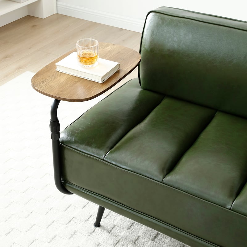 55 Inch Wide PU Sofa Bench with 360-degree Swivel Side Table and Metal Legs