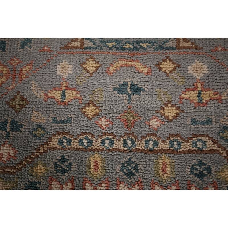 Gray Geometric Khotan Indian Area Rug Hand-Knotted Wool Carpet - 7'9"x 9'10"