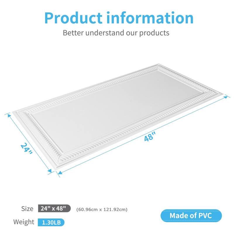 Art3d 24"x48" 3D PVC Wall & Ceiling Panels, Set of 12, Covers 96 Sq.Ft